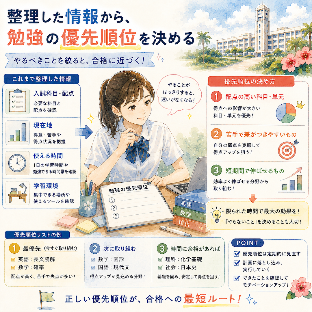 整理した情報から、勉強の優先順位を決める