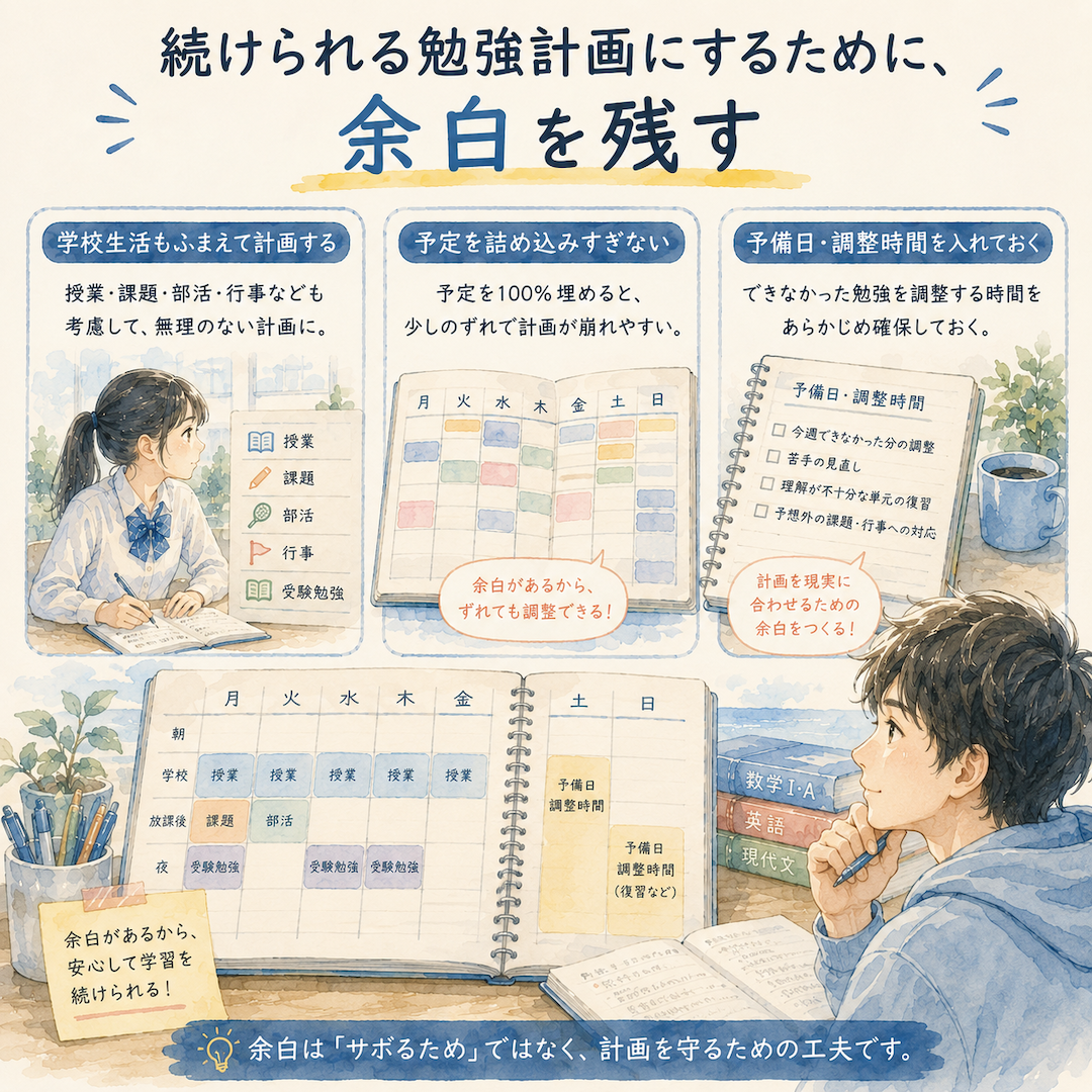 続けられる勉強計画にするために、余白を残す