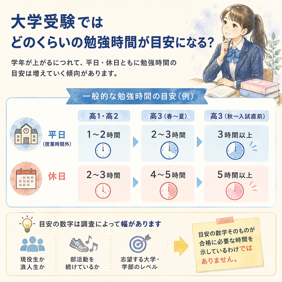 大学受験ではどのくらいの勉強時間が目安になる?