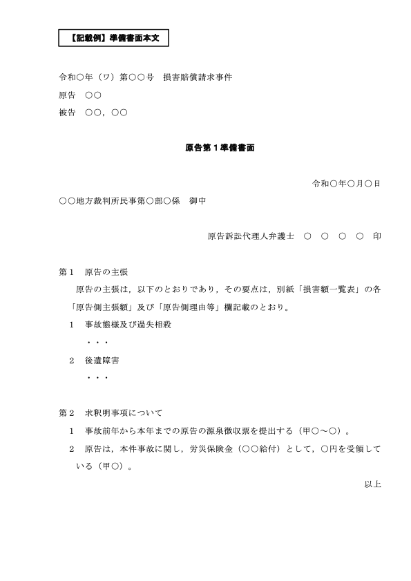 【記載例】準備書面本文